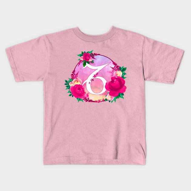 Capricorn Zodiac Horoscope Pink Floral Monogram Kids T-Shirt by bumblefuzzies